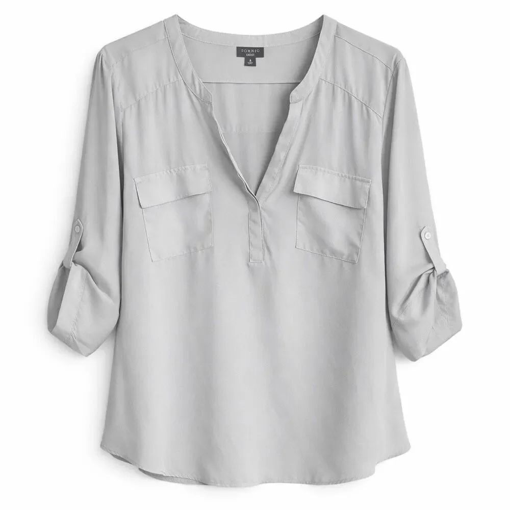 Torrid Gray Harper Blouse Roll Tab Sleeve Pullover Work Top Women 4